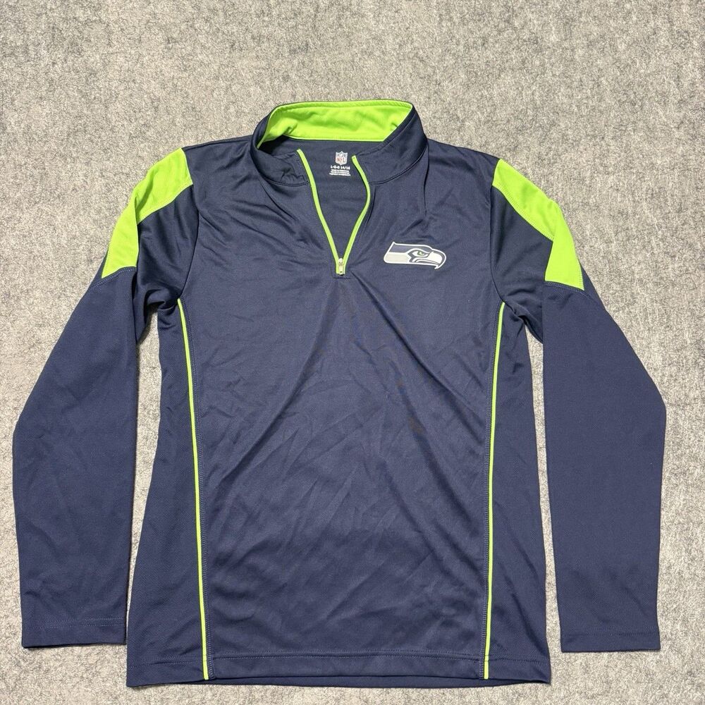 NFL Seattle Seahawks Jacket Youth Large 14/16 Quarter Zip Blue Green Pullover